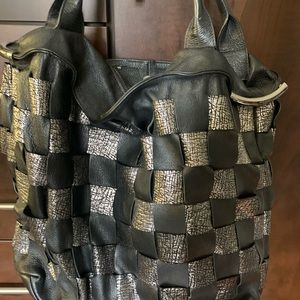 All leather woven handbag made in Italy